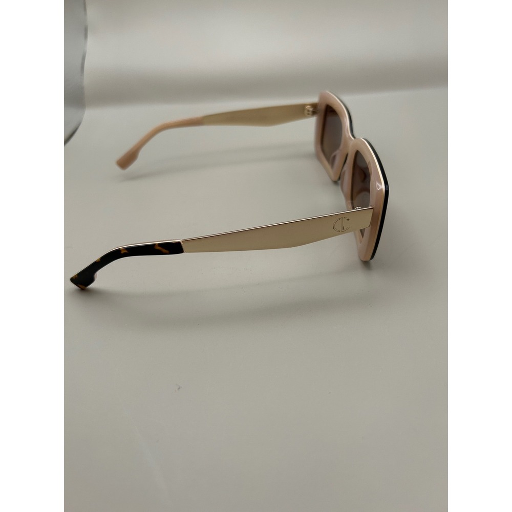 Christian Siriano Rectangle Sunglasses Tortoiseshell Blush Pink Gold CS Logo - Picture 4 of 5